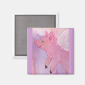 Pinky de Flying Pig Square Magnet (Voorkant / Achterkant)