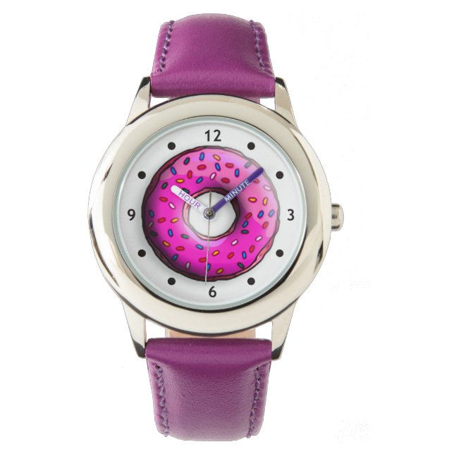 Pinky Donut met kleurrijke sproinkles en jouw idee Horloge (Voorkant)