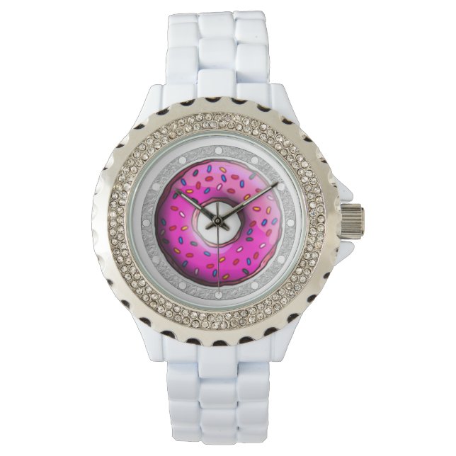 Pinky Donut met kleurrijke sproinkles en jouw idee Horloge (Voorkant)