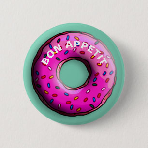 Pinky Donut met kleurrijke sproinkles en jouw idee Ronde Button 5,7 Cm