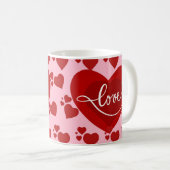 Pinky en rode harten met liefde woordontwerp voor  koffiemok (Voorkant rechts)