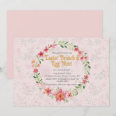 Pinky Foral Pasen Brunch Eiersoeken Uitnodiging (Voorkant / Achterkant)