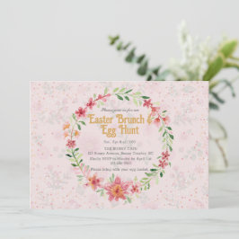 Pinky Foral Pasen Brunch Eiersoeken Uitnodiging