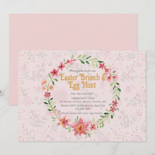 Pinky Foral Pasen Brunch Eierspel Uitnodiging (Voorkant / Achterkant)