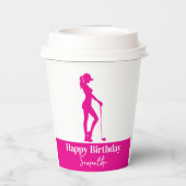 Pinky Lady Golfer Verjaardag Monogram Papieren Bekers (Achterkant)