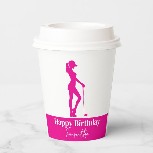 Pinky Lady Golfer Verjaardag Monogram Papieren Bekers (Achterkant)