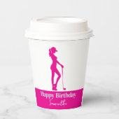 Pinky Lady Golfer Verjaardag Monogram Papieren Bekers (Voorkant)