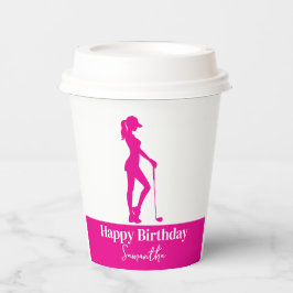 Pinky Lady Golfer Verjaardag Monogram Papieren Bekers