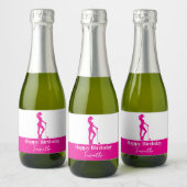 Pinky Lady Golfer Verjaardag Monogram Sparkling Wijnetiket (Flessen)