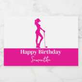 Pinky Lady Golfer Verjaardag Monogram Sparkling Wijnetiket (Enkel label)