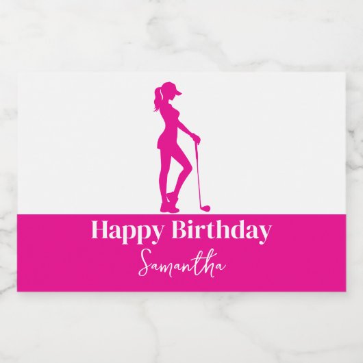 Pinky Lady Golfer Verjaardag Monogram Sparkling Wijnetiket (Enkel label)