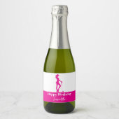Pinky Lady Golfer Verjaardag Monogram Sparkling Wijnetiket (Voorkant)