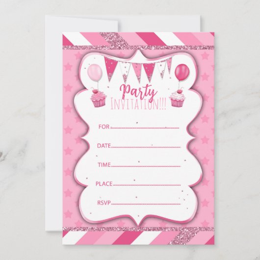 Pinky Party uitnodiging om met de hand te schrijve (Voorkant)