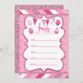 Pinky Party uitnodiging om met de hand te schrijve (Voorkant / Achterkant)