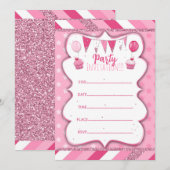 Pinky Party uitnodiging om met de hand te schrijve (Voorkant / Achterkant)