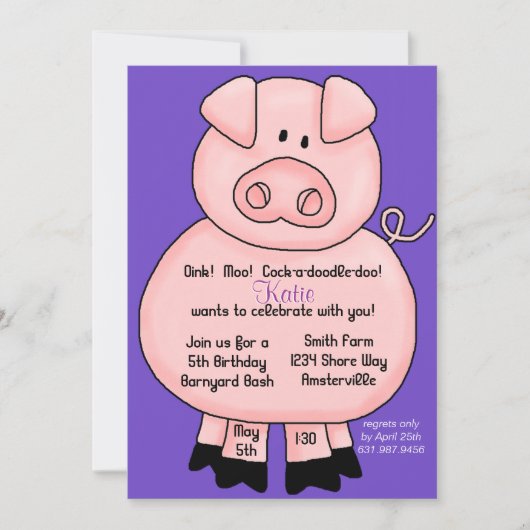 Pinky Pig Uitnodiging (Voorkant)