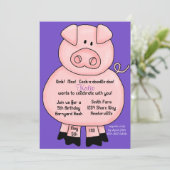 Pinky Pig Uitnodiging (Staand voorkant)