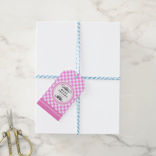 Pinky Pink Gingham Gift Label Cadeaulabel (Met Touw)
