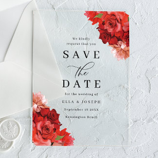 Pinky Pink Juicy Red Floral Wedding Save The Date Acryl Uitnodigingen