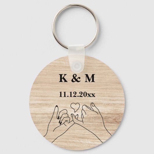 Pinky Promise Custom Couple Monogram en Date Keyc Sleutelhanger (Voorkant)