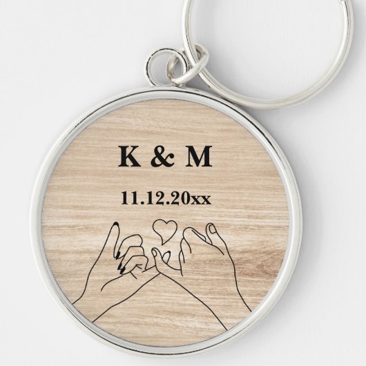 Pinky Promise Custom Couple Monogram en Datum Sleutelhanger (Voorkant)