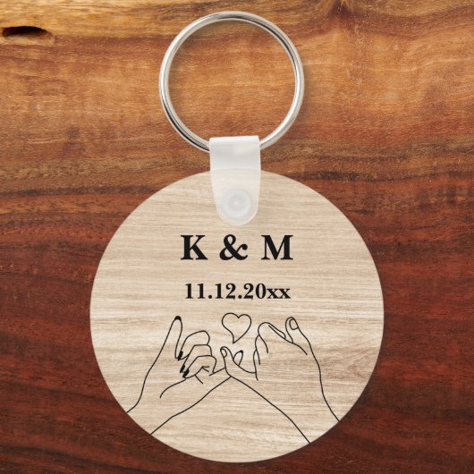 Pinky Promise Custom Couple Monogram en Datum Sleutelhanger (Achterkant)