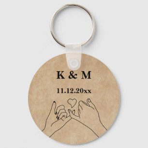Pinky Promise Custom Couple Monogram en Datum Sleutelhanger