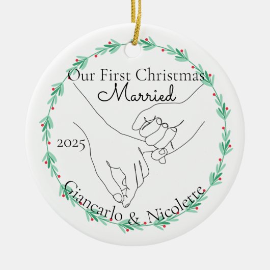 Pinky Promise eerste kerst getrouwd Keramisch Ornament (Voorkant)