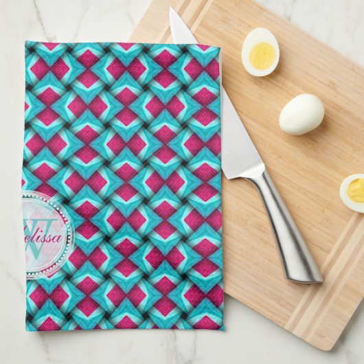 Pinky Red en Blue Pattern Kitchen vaatdoek Theedoek (Quarter Fold)