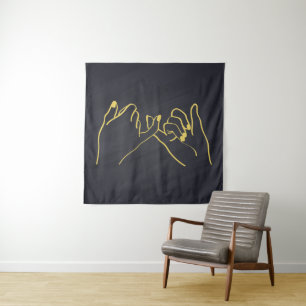Pinky swear lijn kunst afdruk, handen lijn kunst w wandkleed