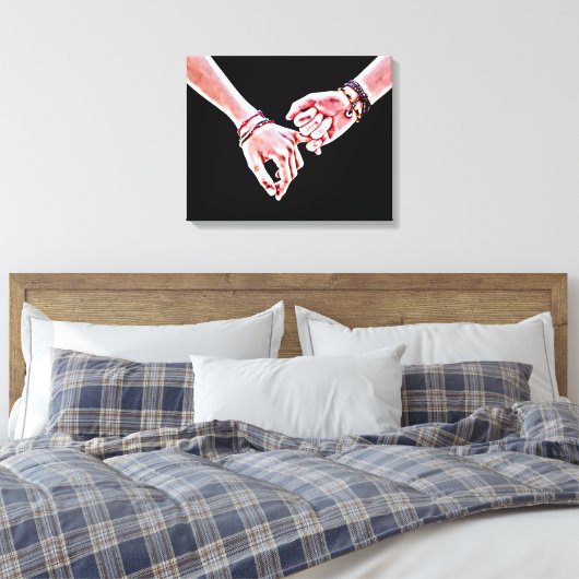 Pinky Swear Lovers handen Digitaal schilderen Canvas Afdruk (Insitu (Slaapkamer))