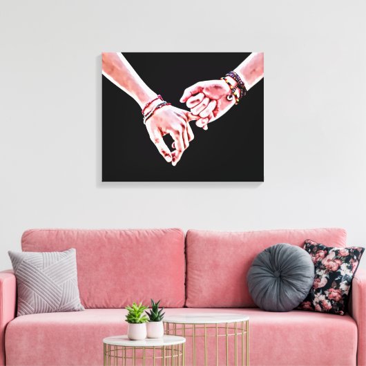 Pinky Swear Lovers handen Digitaal schilderen Canvas Afdruk (Insitu (Woonkamer))