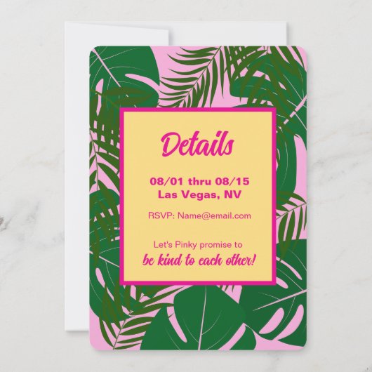 Pinky Validation Vacation Invitation Kaart (Achterkant)