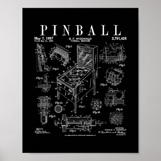 Pinll Arcade-gamingmachine Antieke Gamer Octrooi P Poster (Voorkant)
