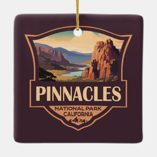 Pinnacles National Park Illustratie Reiskunst Keramisch Ornament (Achterkant)