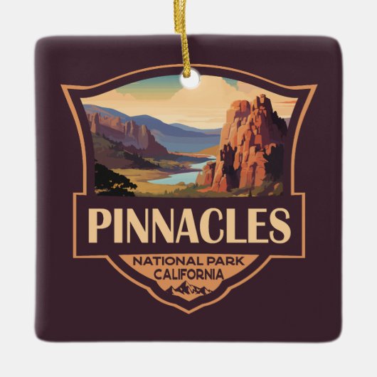 Pinnacles National Park Illustratie Reiskunst Keramisch Ornament (Voorkant)