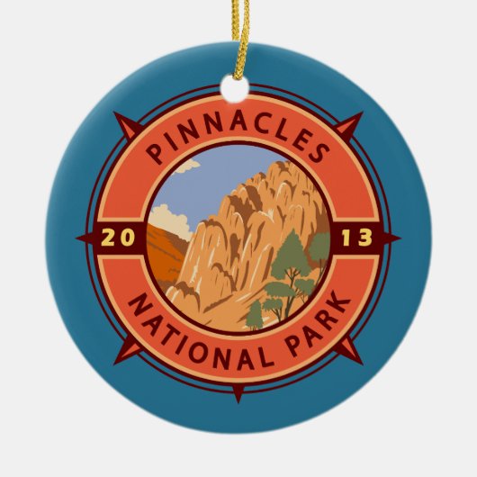 Pinnacles National Park Retro Compass Embleem Keramisch Ornament (Voorkant)