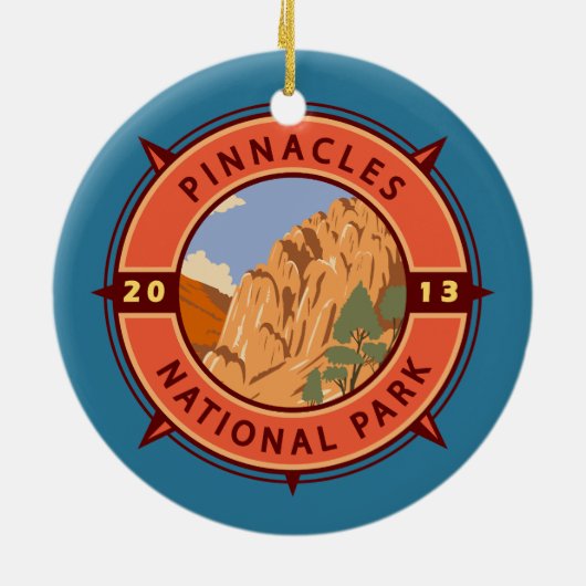 Pinnacles National Park Retro Compass Embleem Keramisch Ornament (Achterkant)