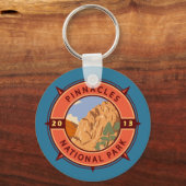 Pinnacles National Park Retro Compass Embleem Sleutelhanger (Voorkant)