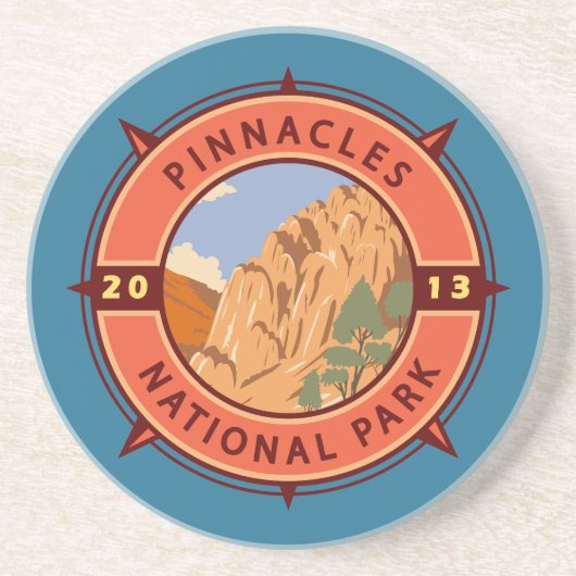 Pinnacles National Park Retro Compass Embleem Zandsteen Onderzetter (Voorkant)