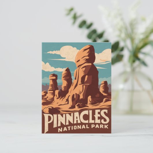 Pinnacles National Park Retro Reizen Kunst Feestdagenkaart (Staand voorkant)
