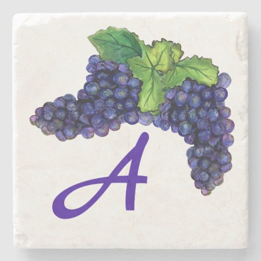 Pinot Noir Red Wine Grapes Custom Monogram Stenen Onderzetter (Voorkant)