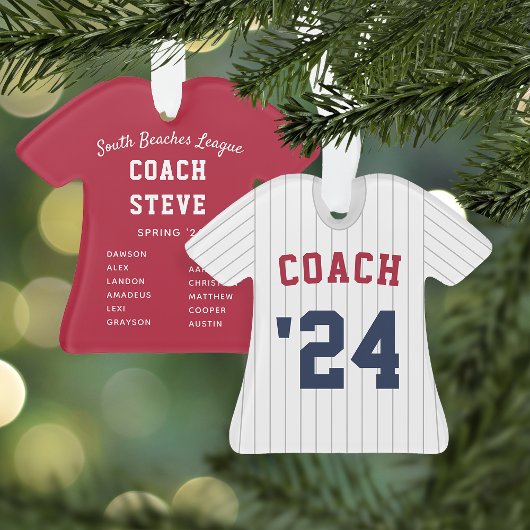 Pinstripe Baseball Jersey Coach & Team Roster Ornament