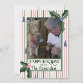 Pinstripe met Tree en Holly Photo Holiday Kaart (Voorkant)
