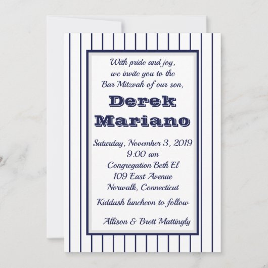 Pinstripe New York Bar Mitzvah Uitnodiging (Voorkant)