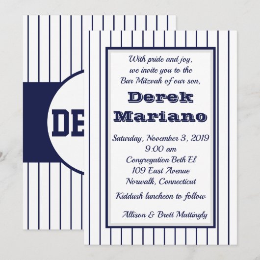 Pinstripe New York Bar Mitzvah Uitnodiging (Voorkant / Achterkant)
