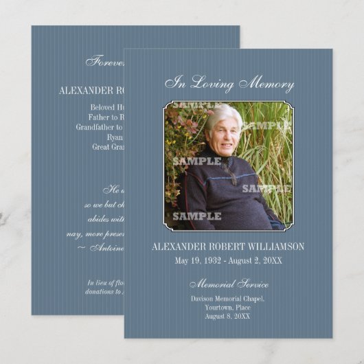 Pinstripe Photo Memorial Invitation Aankondiging (Voorkant / Achterkant)