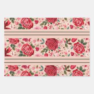 Pinstripe Pink Roses Inpakpapier Vel