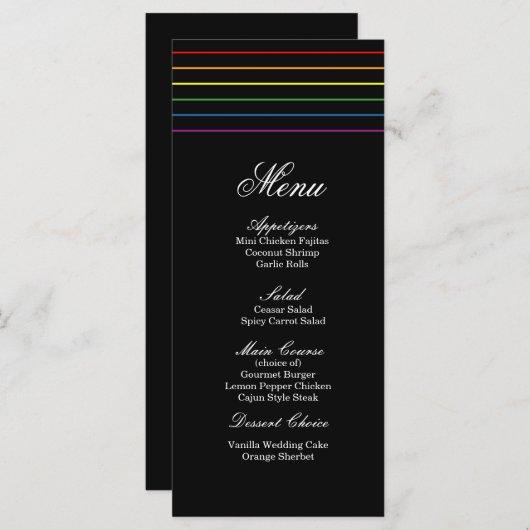 Pinstripe Pride Kleuren LGBT Bruiloft Menu (Voorkant / Achterkant)