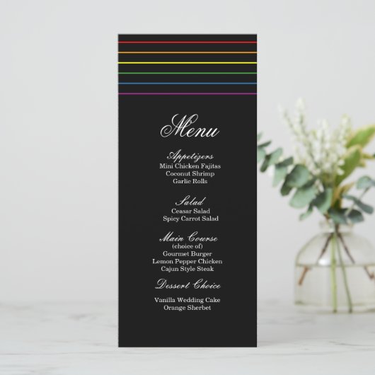 Pinstripe Pride Kleuren LGBT Bruiloft Menu (Staand voorkant)